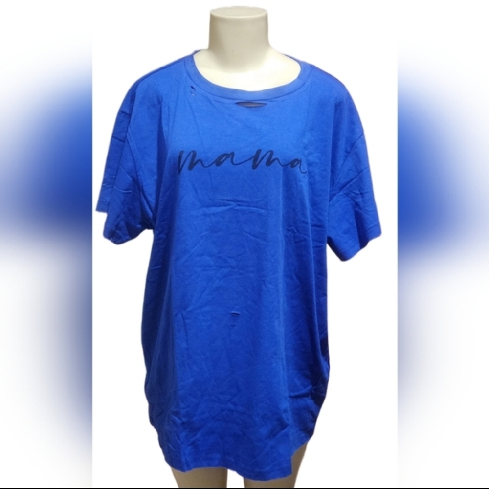 NEW "Mama" Distressed Short-sleeve T-shirt. Blue with black letters. Sx. 2xl